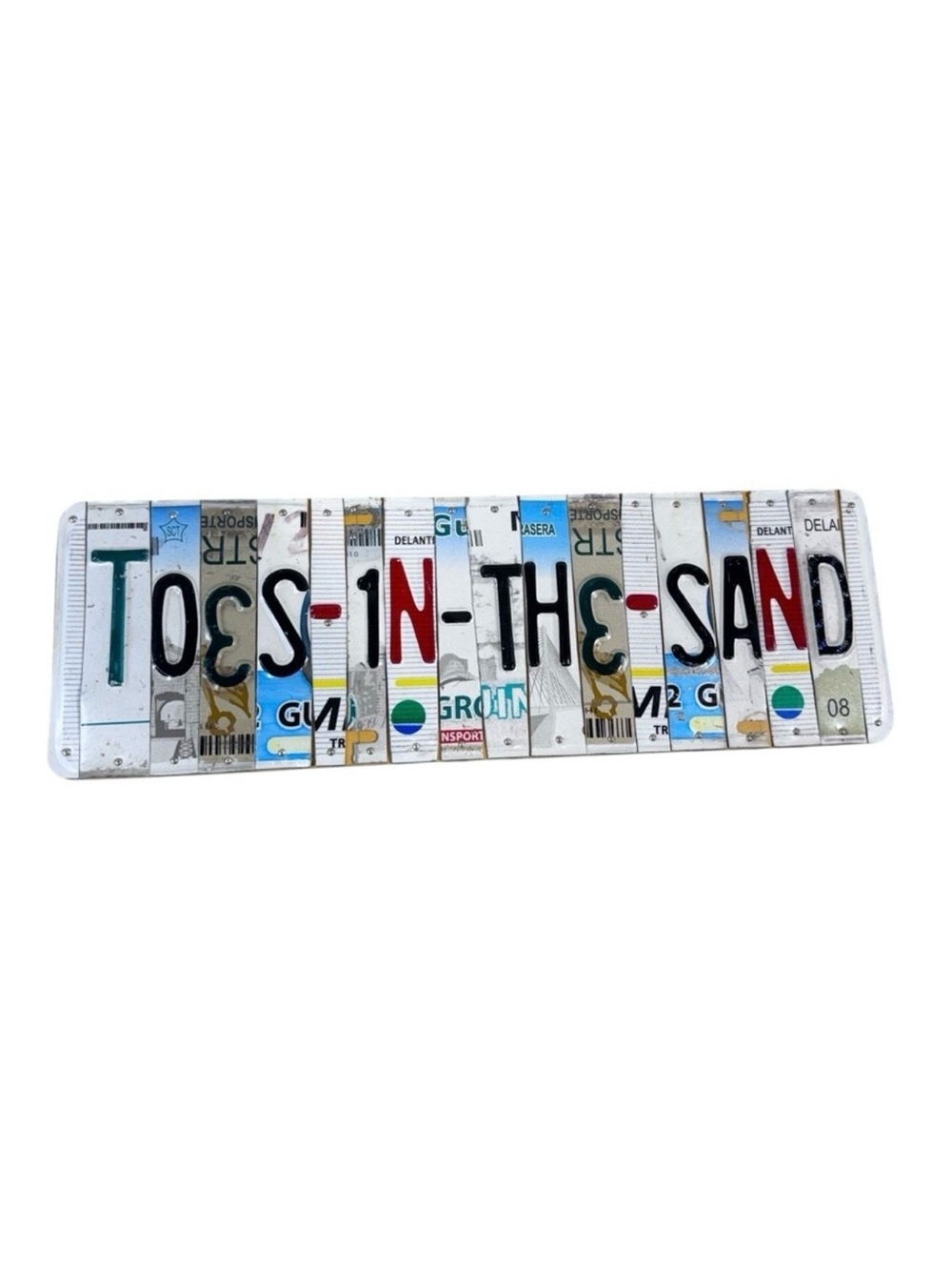 Handmade "Toes in The Sand" Recycled License Plate Wall Art Decor